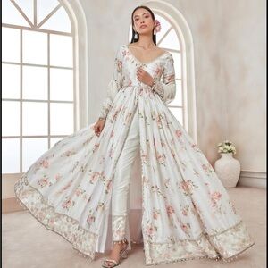 White Floral Pant Style Anarkali